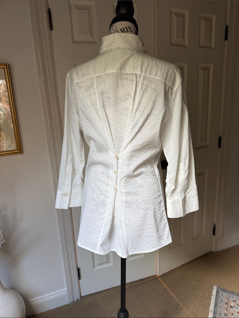 Armani Collezioni White Textured Button-Up Blouse